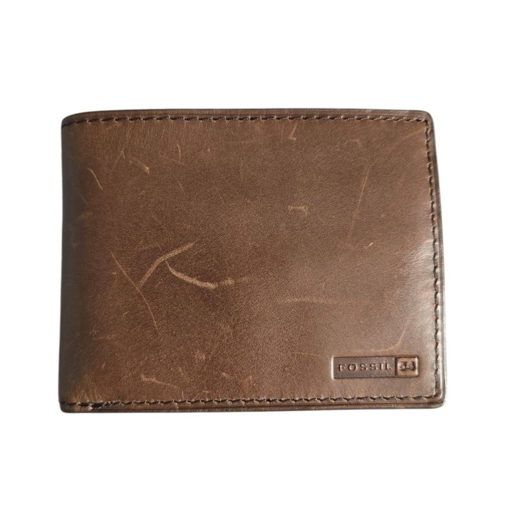 Fossil Men's Derrick RFID-Blocking Bifold Wallet brown distressed leather NWOT